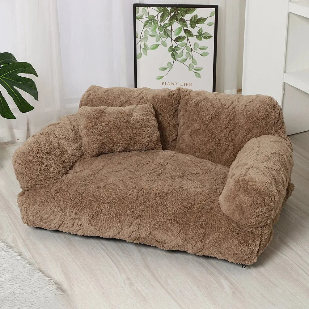 Plush Pet Sofa Bed - Extra Thick Winter Warmth Large Detachable Washable Dog Cat Cover Pet Sofa Nest Pet Supplies