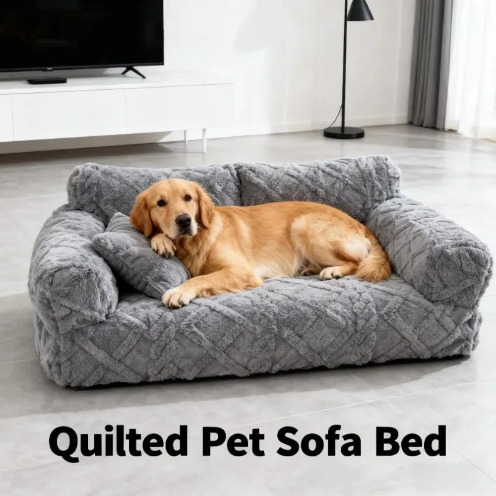 Plush Pet Sofa Bed - Extra Thick Winter Warmth Large Detachable Washable Dog Cat Cover Pet Sofa Nest Pet Supplies