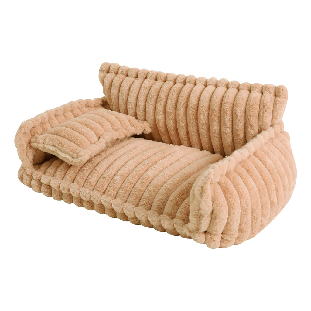 Fluffy Pet Couch Bed with Removable Washable Cover, Soft Rabbit Plush Cat Dog Bed, Pink Couch for Small Pets L Size