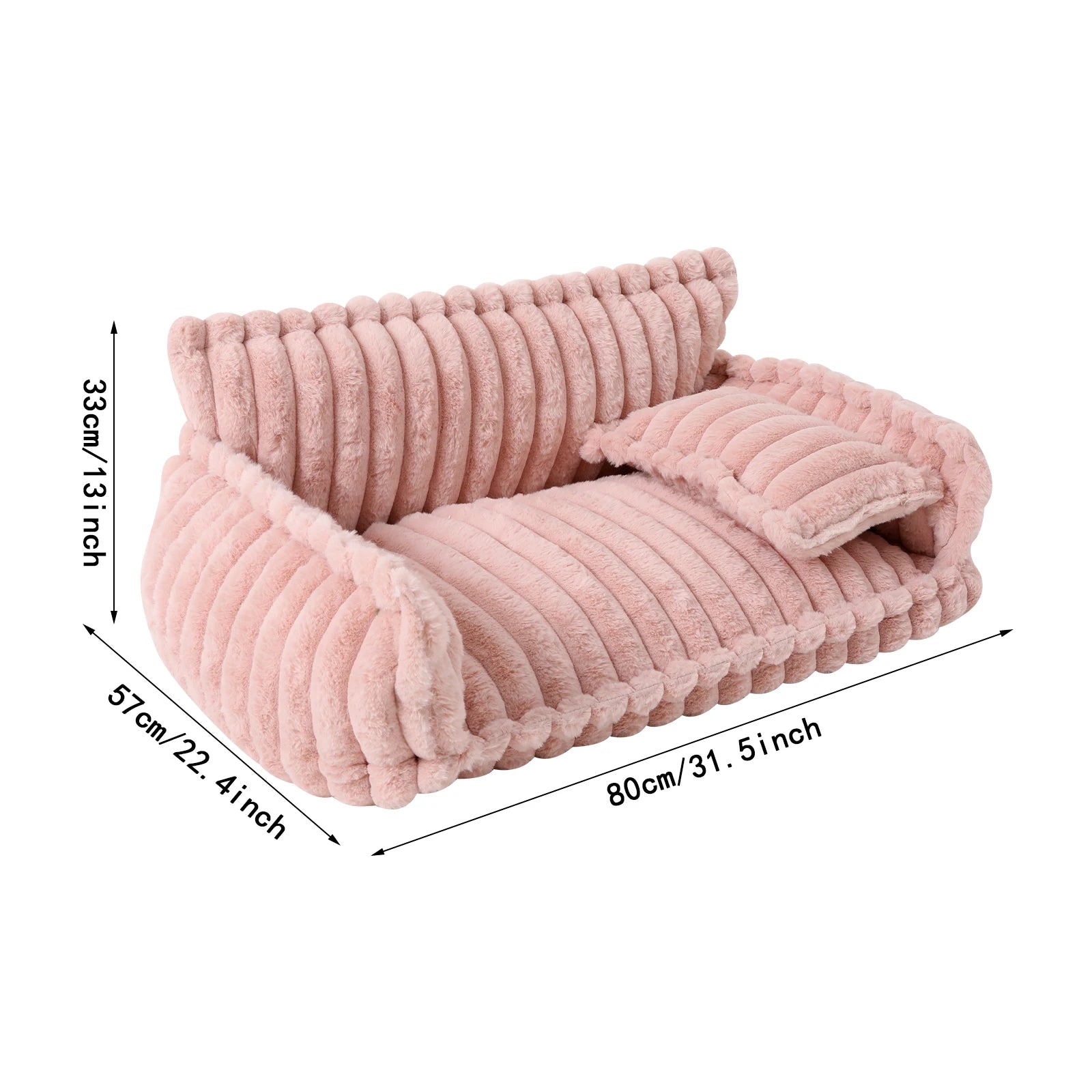Fluffy Pet Couch Bed with Removable Washable Cover, Soft Rabbit Plush Cat Dog Bed, Pink Couch for Small Pets L Size