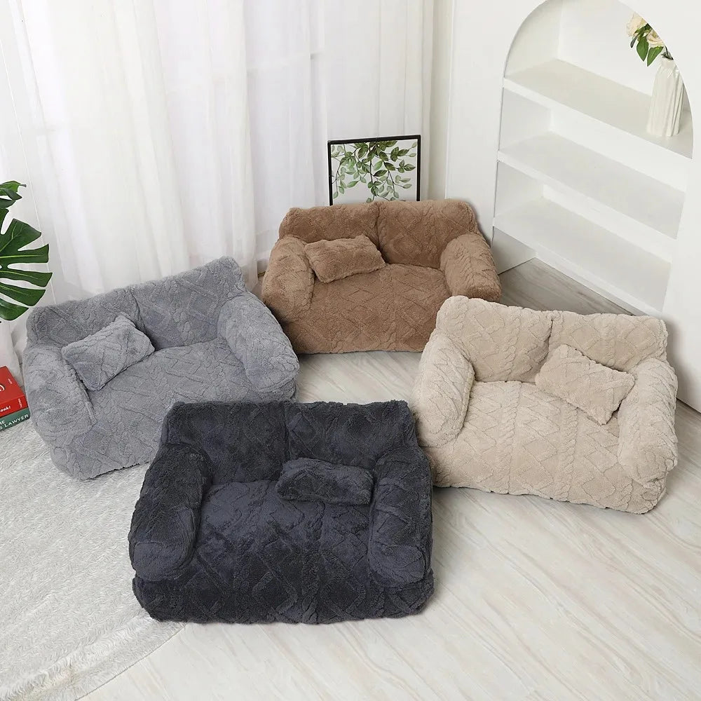 Plush Pet Sofa Bed - Extra Thick Winter Warmth Large Detachable Washable Dog Cat Cover Pet Sofa Nest Pet Supplies