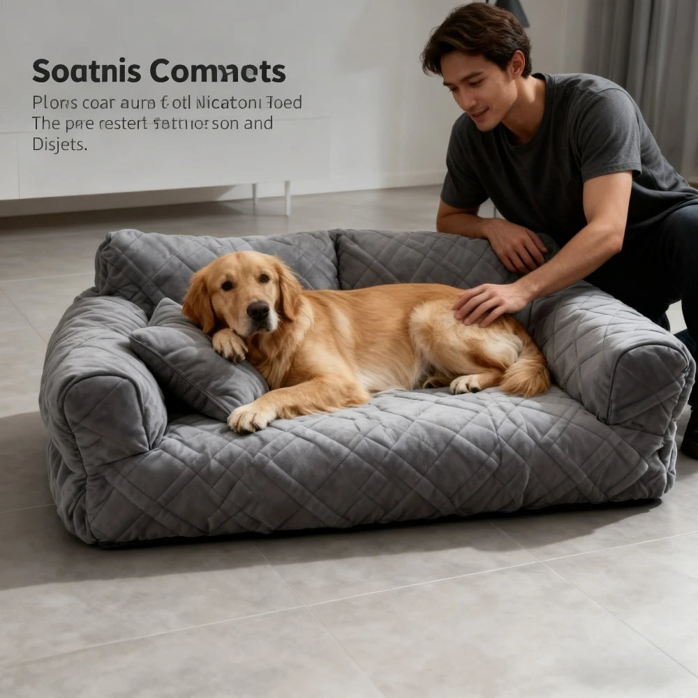 Plush Pet Sofa Bed - Extra Thick Winter Warmth Large Detachable Washable Dog Cat Cover Pet Sofa Nest Pet Supplies