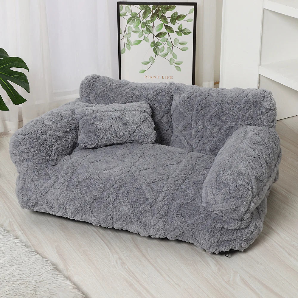 Plush Pet Sofa Bed - Extra Thick Winter Warmth Large Detachable Washable Dog Cat Cover Pet Sofa Nest Pet Supplies