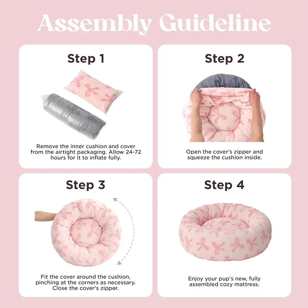 Plush Round Pet Bed - 36" Pink Taffy