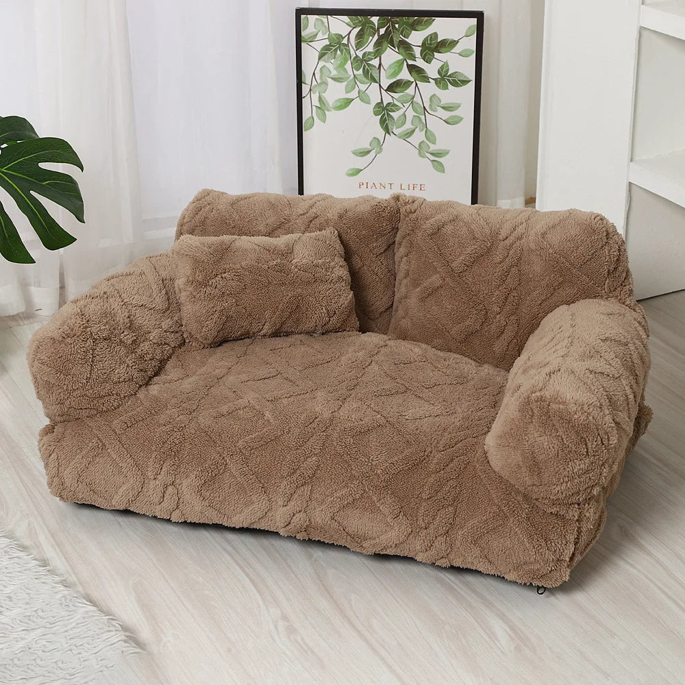 Plush Pet Sofa Bed - Extra Thick Winter Warmth Large Detachable Washable Dog Cat Cover Pet Sofa Nest Pet Supplies