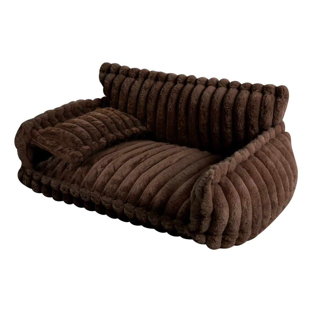 Fluffy Pet Couch Bed with Removable Washable Cover, Soft Rabbit Plush Cat Dog Bed, Pink Couch for Small Pets L Size