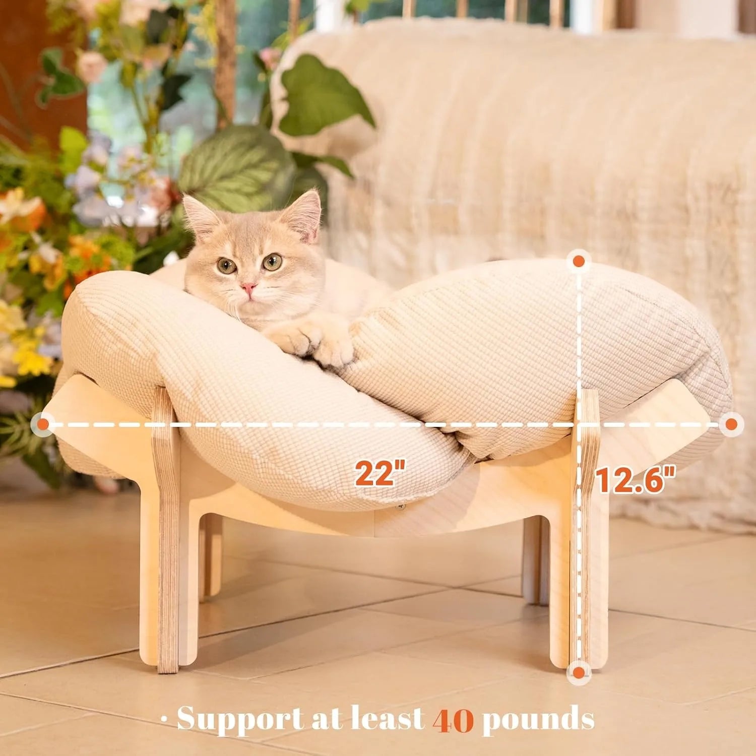 Wooden Cat Lounger with Soft Cushion