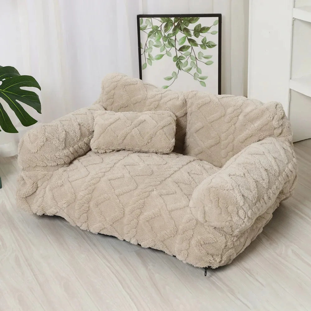 Plush Pet Sofa Bed - Extra Thick Winter Warmth Large Detachable Washable Dog Cat Cover Pet Sofa Nest Pet Supplies