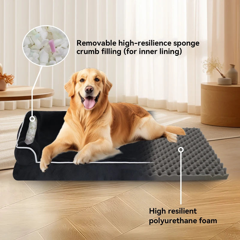 1 extra large sponge dog bed with removable lid, comfortable raised edges, suitable for large cats and dogs, all seasons