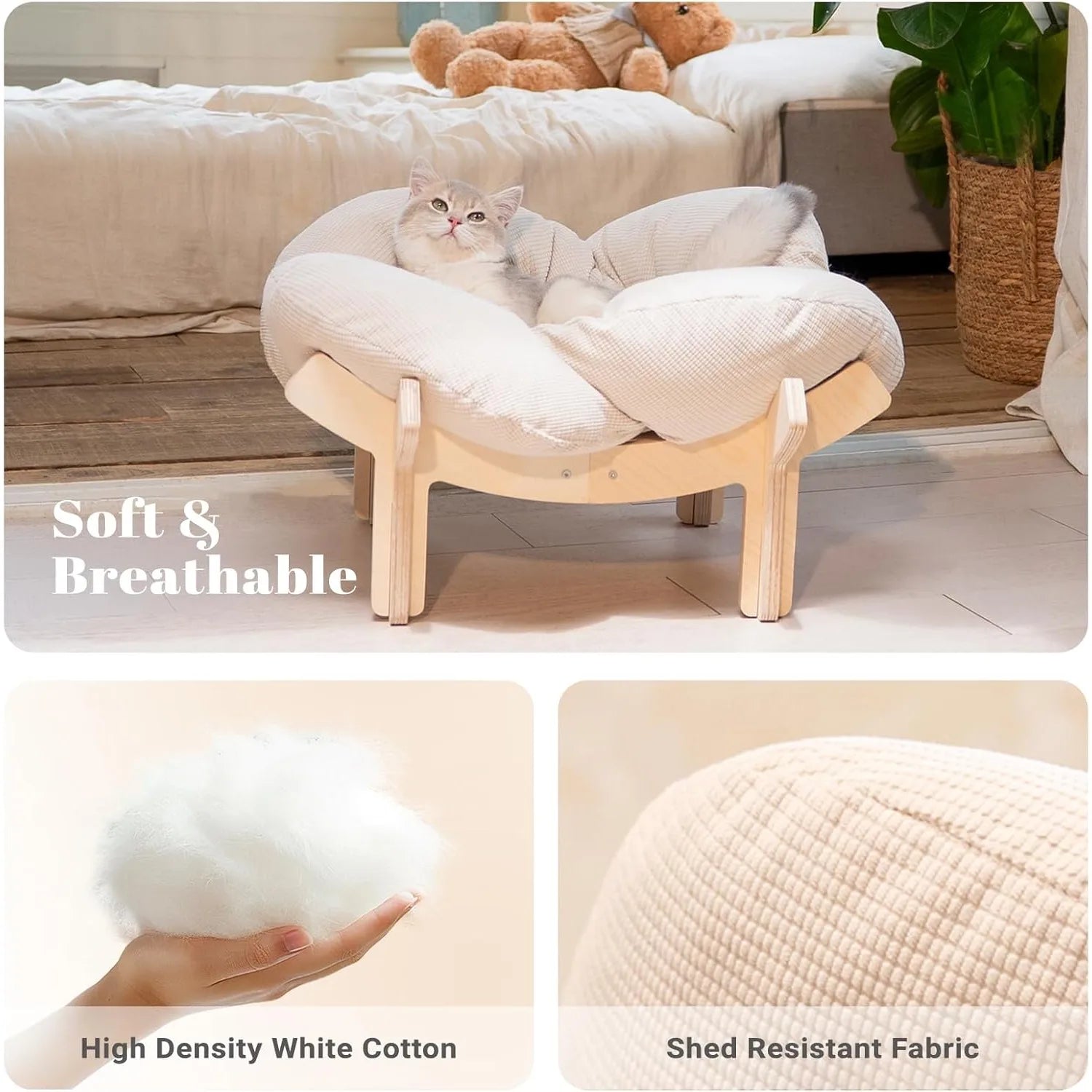 Wooden Cat Lounger with Soft Cushion