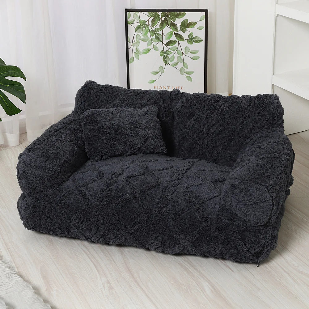 Plush Pet Sofa Bed - Extra Thick Winter Warmth Large Detachable Washable Dog Cat Cover Pet Sofa Nest Pet Supplies